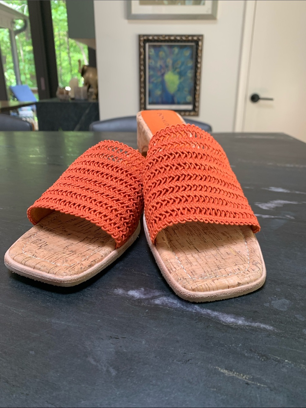Donald J. Pliner Orange Woven Cork-Trim Slide Sandals